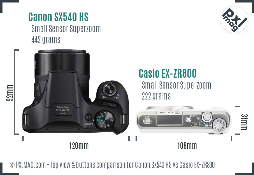 Canon SX540 HS vs Casio EX-ZR800 top view buttons comparison