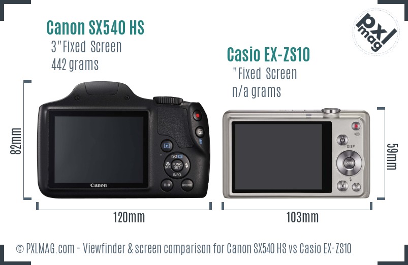 Canon SX540 HS vs Casio EX-ZS10 Screen and Viewfinder comparison