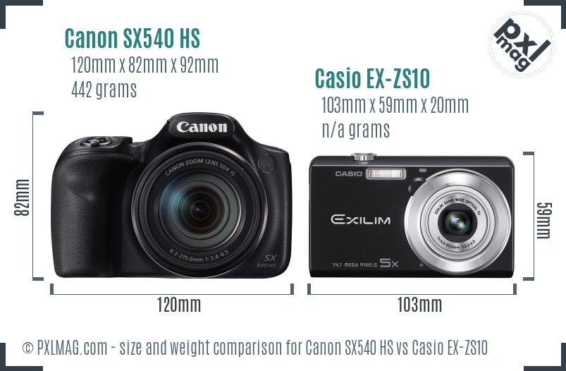 Canon SX540 HS vs Casio EX-ZS10 size comparison Canon SX540 HS vs Casio EX-ZS10 size comparison