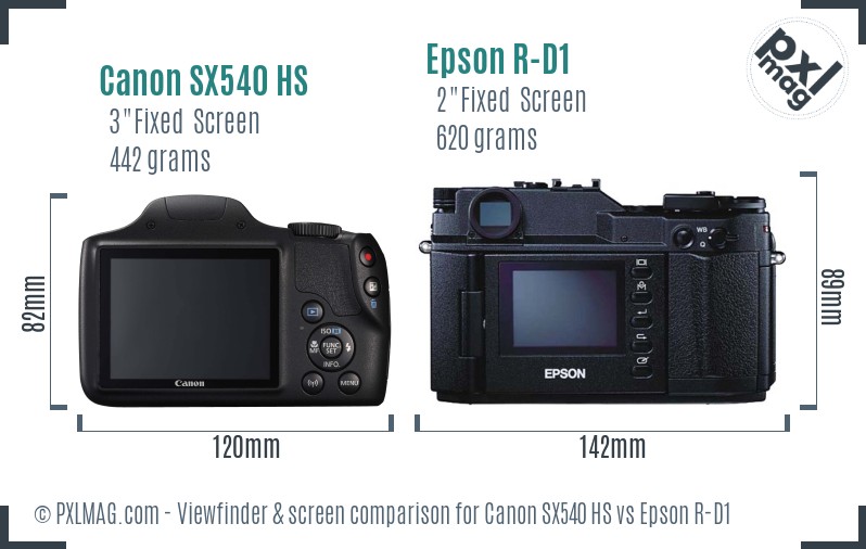 Canon SX540 HS vs Epson R-D1 Screen and Viewfinder comparison