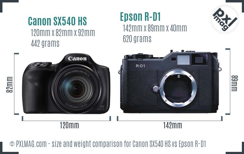 Canon SX540 HS vs Epson R-D1 size comparison