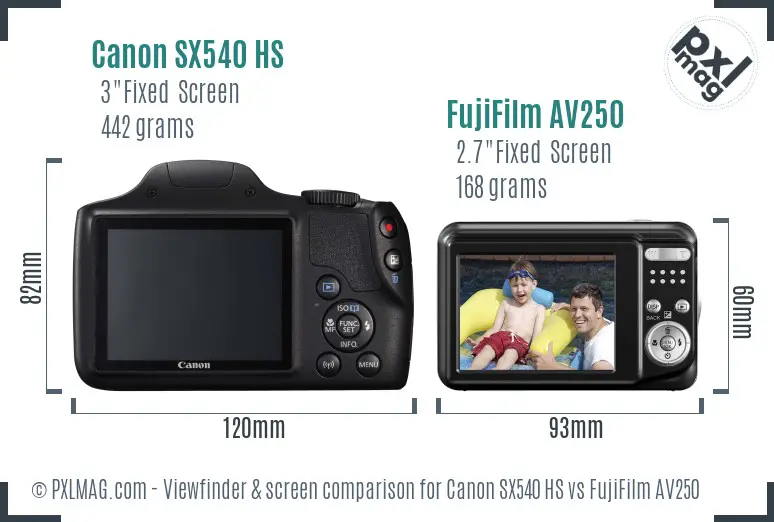 Canon SX540 HS vs FujiFilm AV250 Screen and Viewfinder comparison Canon SX540 HS vs FujiFilm AV250 Screen and Viewfinder comparison