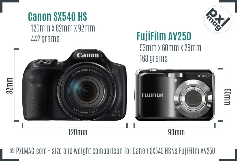 Canon SX540 HS vs FujiFilm AV250 size comparison Canon SX540 HS vs FujiFilm AV250 size comparison