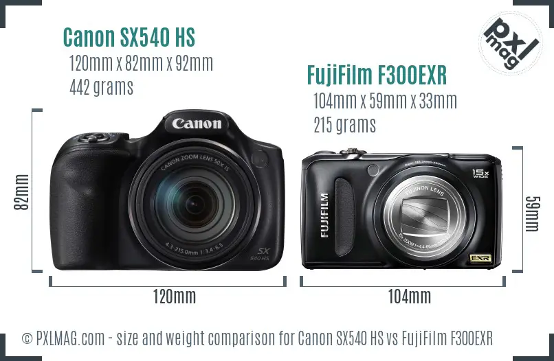 Canon SX540 HS vs FujiFilm F300EXR size comparison