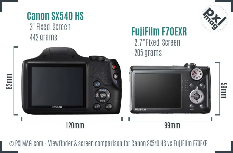 Canon SX540 HS vs FujiFilm F70EXR Screen and Viewfinder comparison