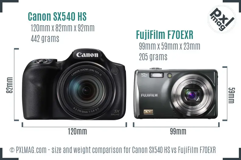 Canon SX540 HS vs FujiFilm F70EXR size comparison