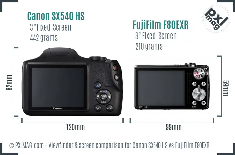 Canon SX540 HS vs FujiFilm F80EXR Screen and Viewfinder comparison