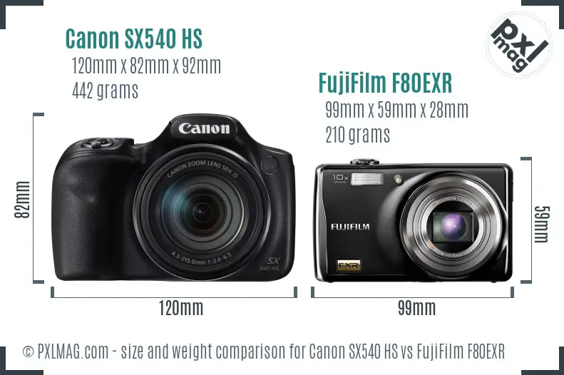 Canon SX540 HS vs FujiFilm F80EXR size comparison