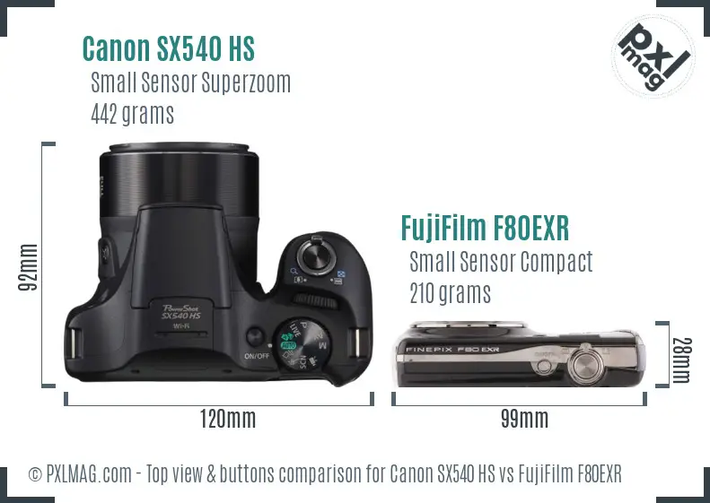 Canon SX540 HS vs FujiFilm F80EXR top view buttons comparison