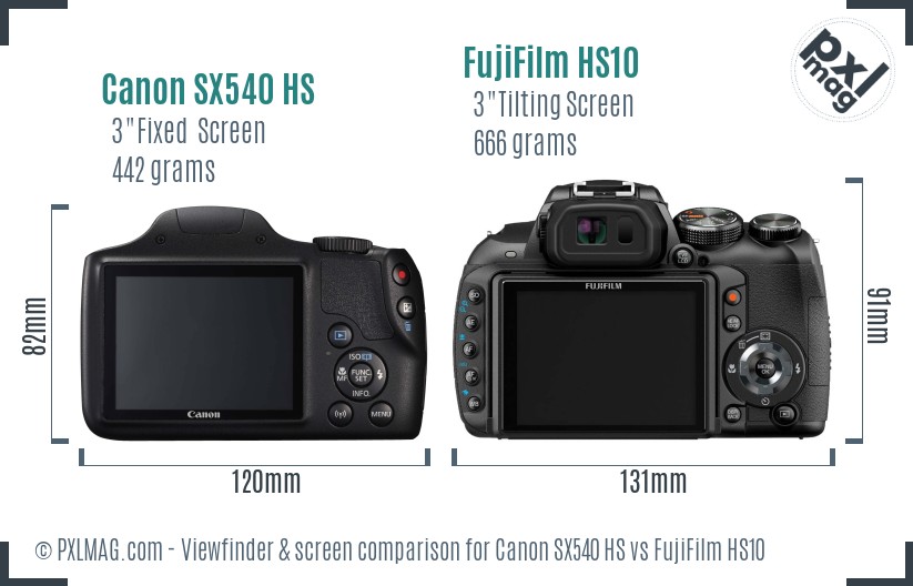 Canon SX540 HS vs FujiFilm HS10 Screen and Viewfinder comparison
