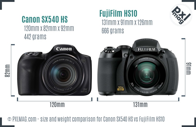 Canon SX540 HS vs FujiFilm HS10 size comparison