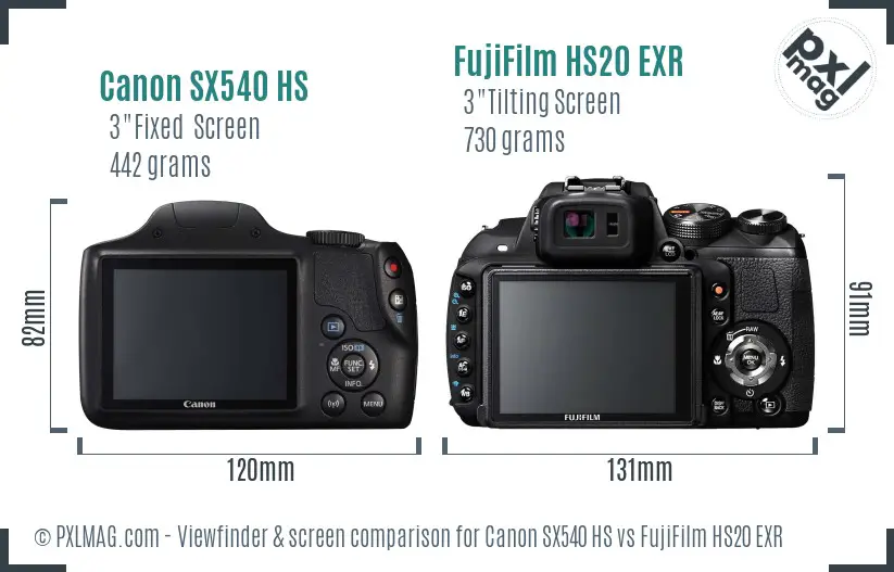 Canon SX540 HS vs FujiFilm HS20 EXR Screen and Viewfinder comparison Canon SX540 HS vs FujiFilm HS20 EXR Screen and Viewfinder comparison