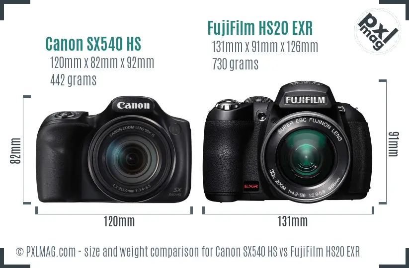 Canon SX540 HS vs FujiFilm HS20 EXR size comparison Canon SX540 HS vs FujiFilm HS20 EXR size comparison