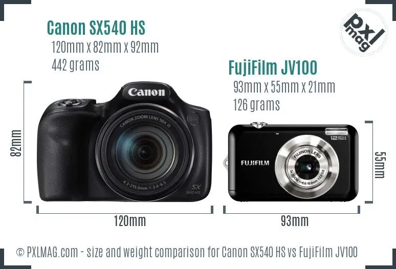 Canon SX540 HS vs FujiFilm JV100 size comparison Canon SX540 HS vs FujiFilm JV100 size comparison