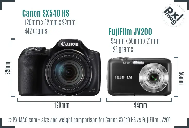 Canon SX540 HS vs FujiFilm JV200 size comparison Canon SX540 HS vs FujiFilm JV200 size comparison