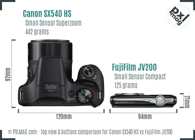 Canon SX540 HS vs FujiFilm JV200 top view buttons comparison Canon SX540 HS vs FujiFilm JV200 top view buttons comparison