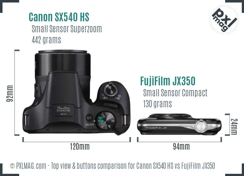 Canon SX540 HS vs FujiFilm JX350 top view buttons comparison Canon SX540 HS vs FujiFilm JX350 top view buttons comparison
