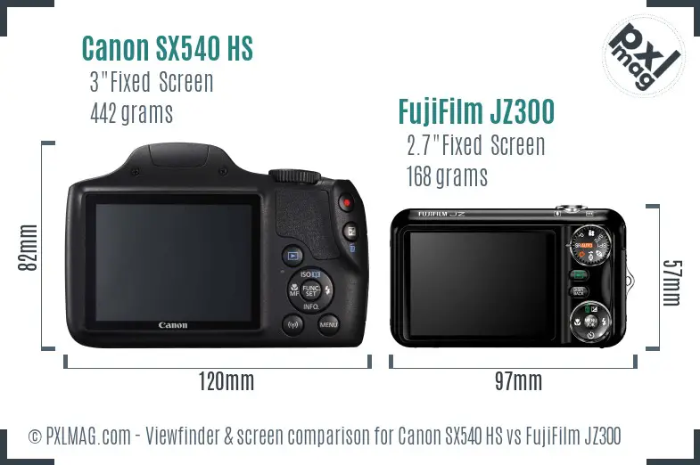 Canon SX540 HS vs FujiFilm JZ300 Screen and Viewfinder comparison