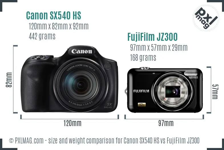 Canon SX540 HS vs FujiFilm JZ300 size comparison