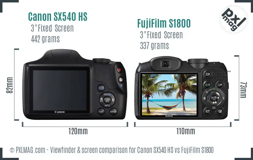Canon SX540 HS vs FujiFilm S1800 Screen and Viewfinder comparison