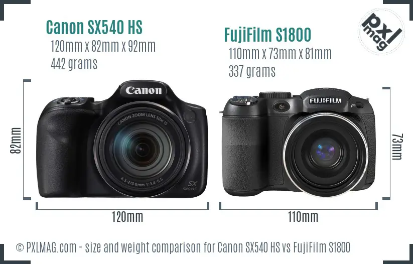 Canon SX540 HS vs FujiFilm S1800 size comparison