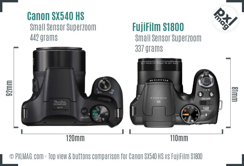 Canon SX540 HS vs FujiFilm S1800 top view buttons comparison