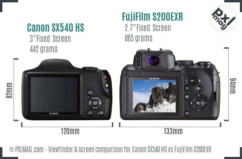 Canon SX540 HS vs FujiFilm S200EXR Screen and Viewfinder comparison