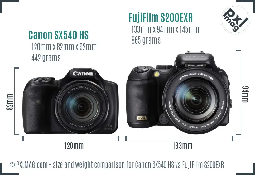 Canon SX540 HS vs FujiFilm S200EXR size comparison