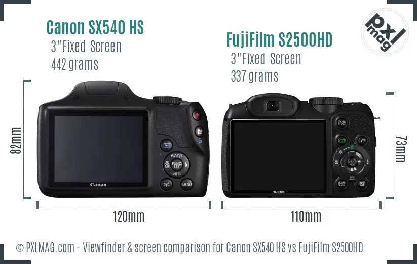 Canon SX540 HS vs FujiFilm S2500HD Screen and Viewfinder comparison