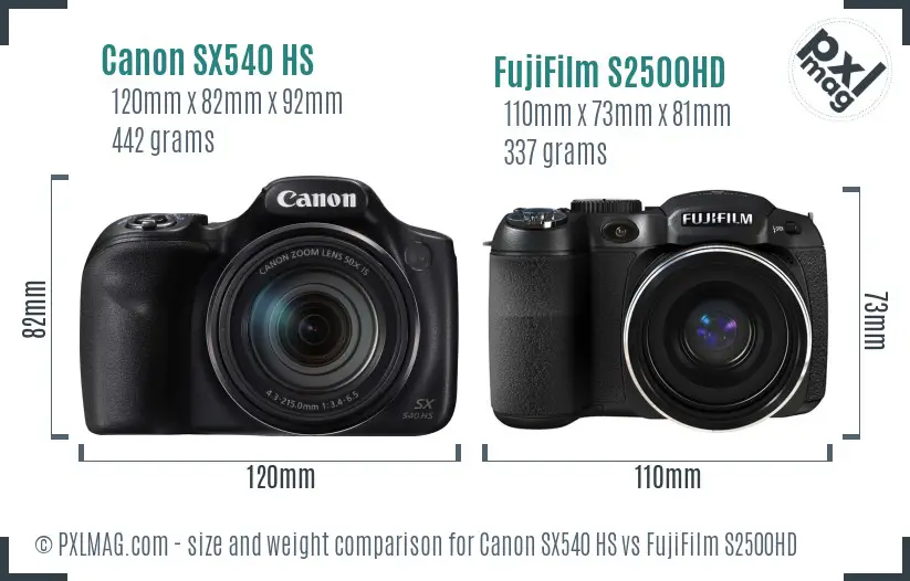Canon SX540 HS vs FujiFilm S2500HD size comparison