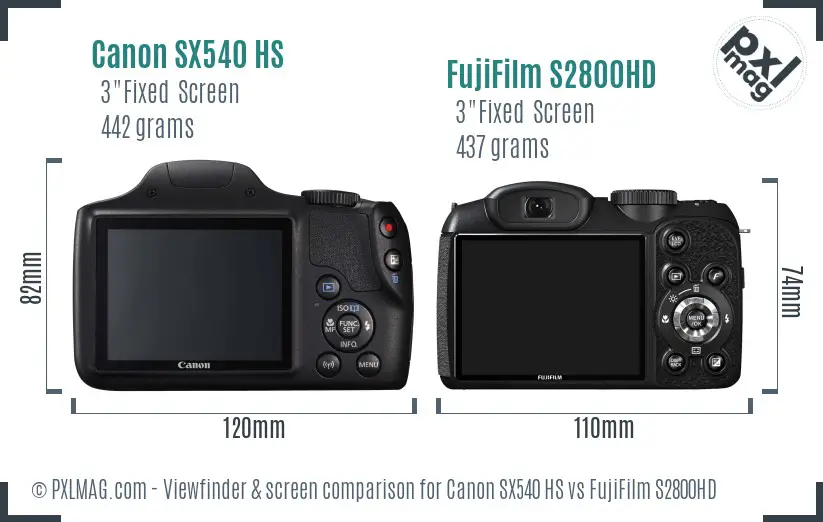 Canon SX540 HS vs FujiFilm S2800HD Screen and Viewfinder comparison