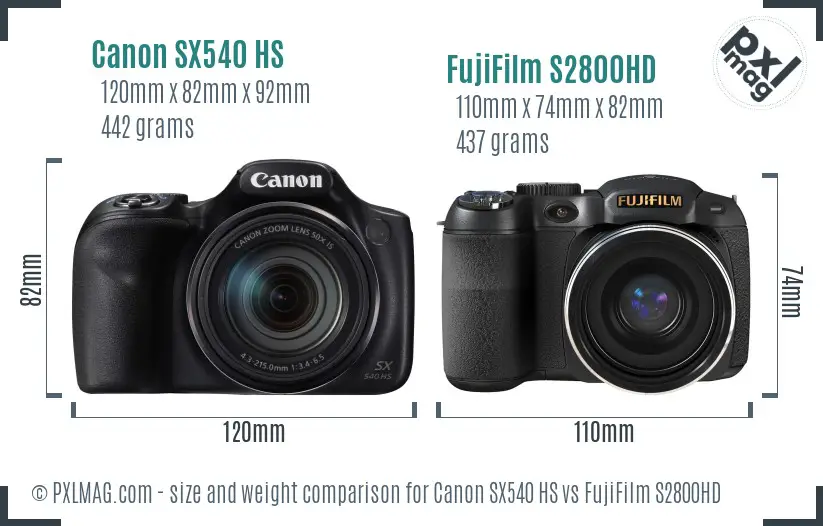 Canon SX540 HS vs FujiFilm S2800HD size comparison