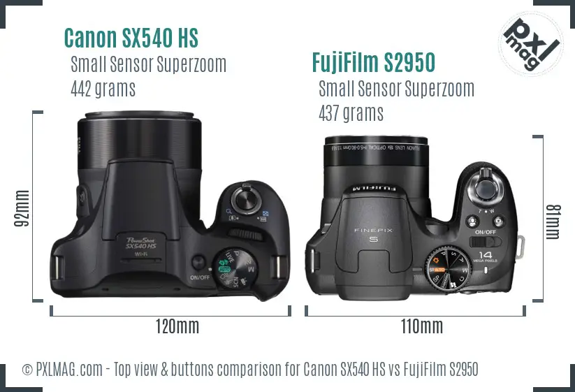 Canon SX540 HS vs FujiFilm S2950 top view buttons comparison