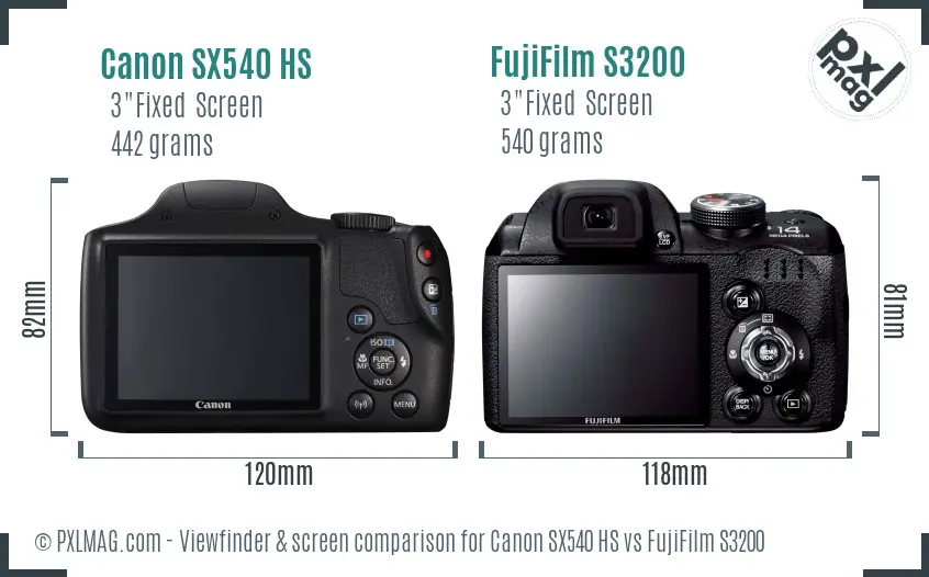 Canon SX540 HS vs FujiFilm S3200 Screen and Viewfinder comparison Canon SX540 HS vs FujiFilm S3200 Screen and Viewfinder comparison