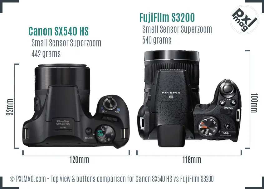 Canon SX540 HS vs FujiFilm S3200 top view buttons comparison Canon SX540 HS vs FujiFilm S3200 top view buttons comparison
