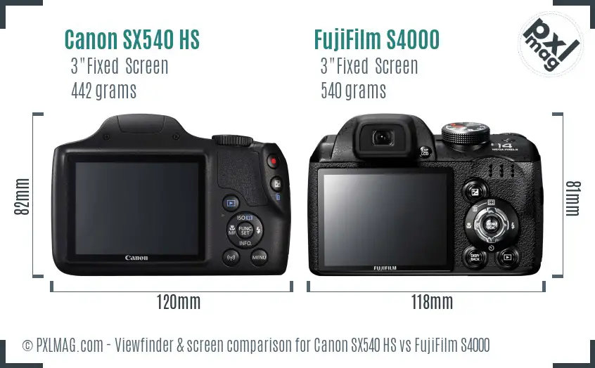 Canon SX540 HS vs FujiFilm S4000 Screen and Viewfinder comparison