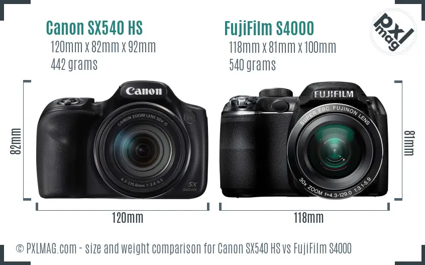 Canon SX540 HS vs FujiFilm S4000 size comparison