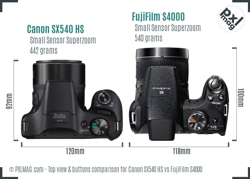 Canon SX540 HS vs FujiFilm S4000 top view buttons comparison