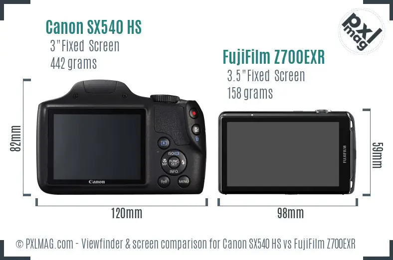 Canon SX540 HS vs FujiFilm Z700EXR Screen and Viewfinder comparison