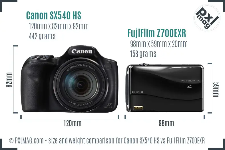 Canon SX540 HS vs FujiFilm Z700EXR size comparison