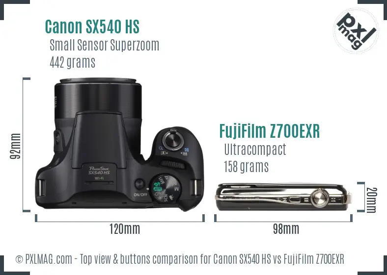 Canon SX540 HS vs FujiFilm Z700EXR top view buttons comparison
