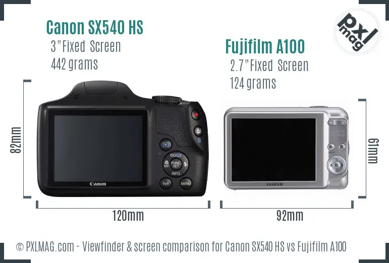 Canon SX540 HS vs Fujifilm A100 Screen and Viewfinder comparison