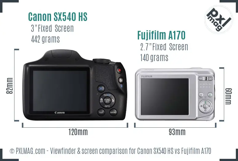 Canon SX540 HS vs Fujifilm A170 Screen and Viewfinder comparison