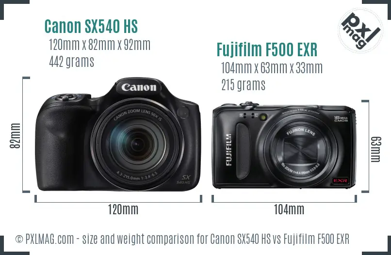 Canon SX540 HS vs Fujifilm F500 EXR size comparison Canon SX540 HS vs Fujifilm F500 EXR size comparison