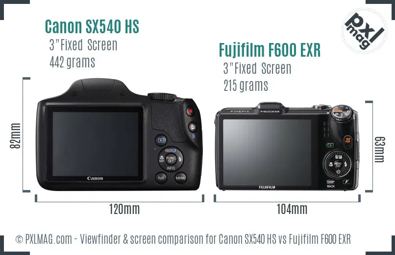 Canon SX540 HS vs Fujifilm F600 EXR Screen and Viewfinder comparison