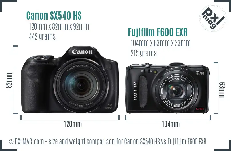 Canon SX540 HS vs Fujifilm F600 EXR size comparison