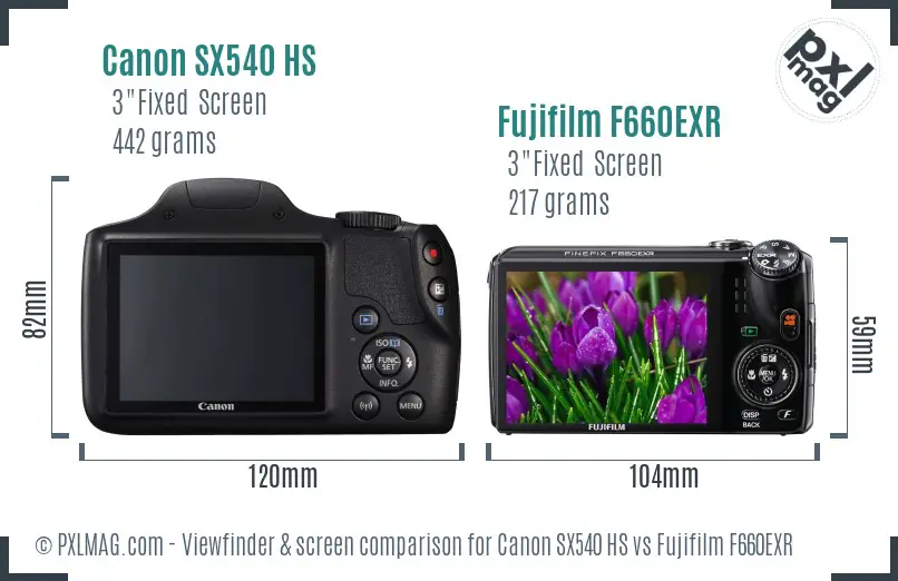 Canon SX540 HS vs Fujifilm F660EXR Screen and Viewfinder comparison