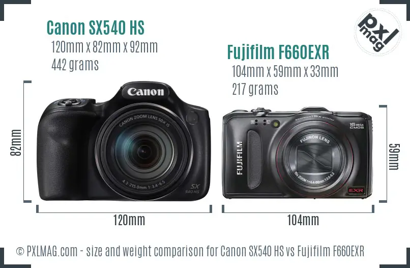 Canon SX540 HS vs Fujifilm F660EXR size comparison