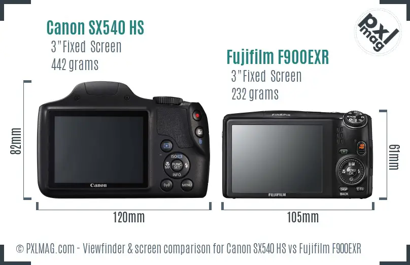 Canon SX540 HS vs Fujifilm F900EXR Screen and Viewfinder comparison