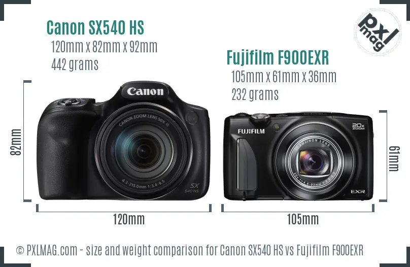 Canon SX540 HS vs Fujifilm F900EXR size comparison